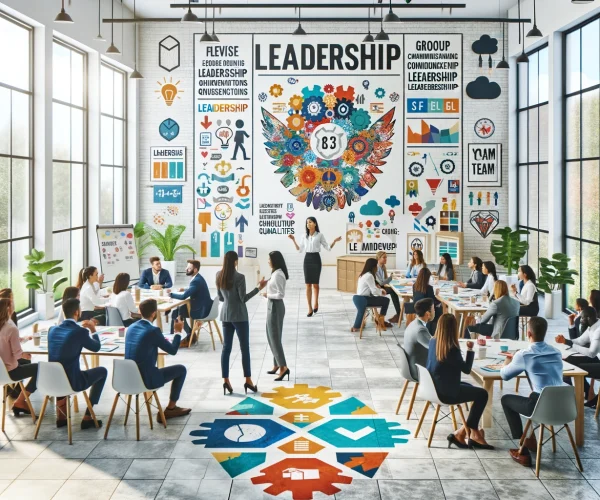 DALL·E 2024-02-09 03.02.40 - A leadership training workshop in a bright, white, and spacious room filled with natural light and vibrant, colorful accents. This engaging session is